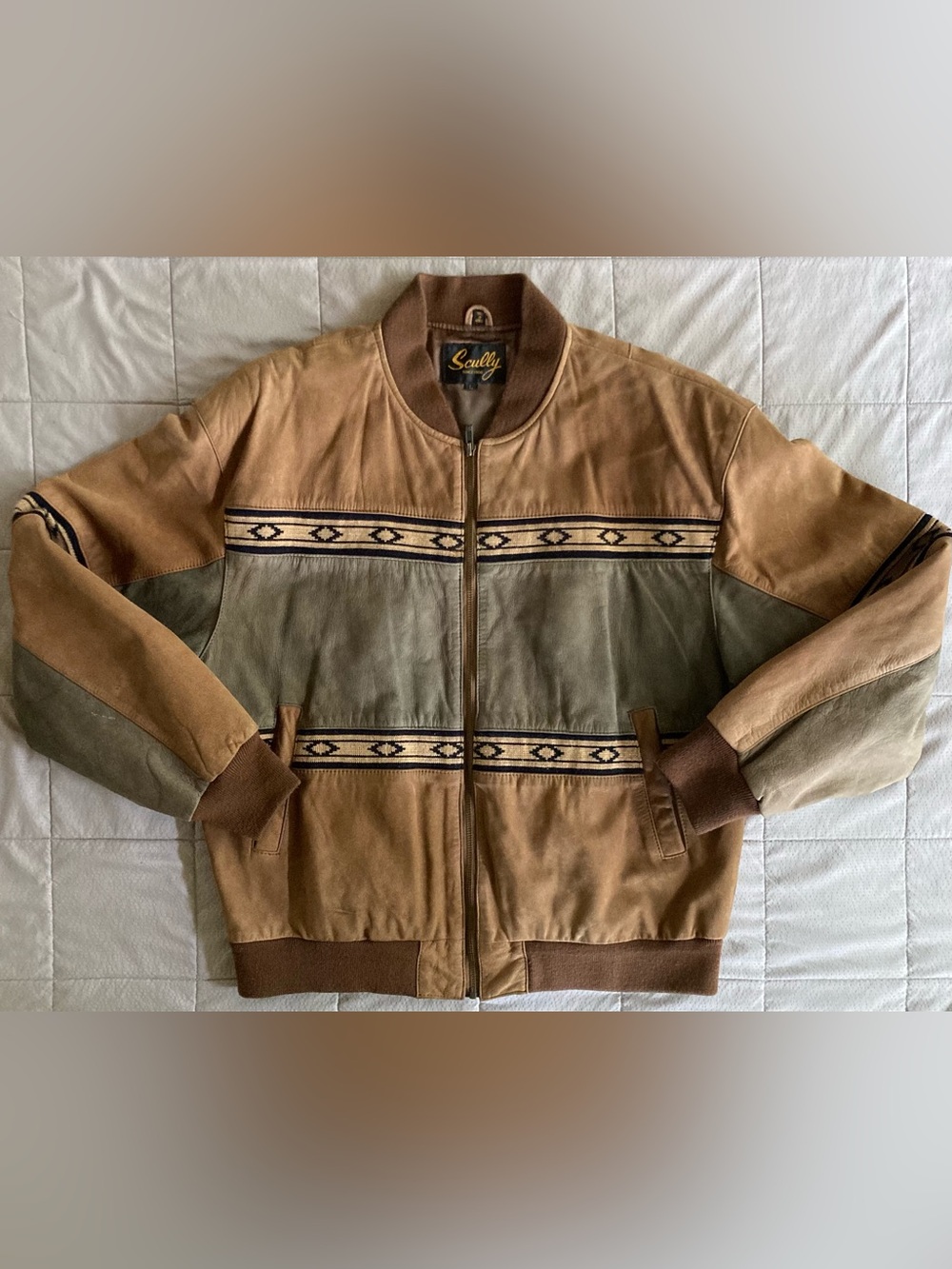 Vintage Scully Leather Western Jacket Men’s Large Brown Cowboy Aztec Full Zip
